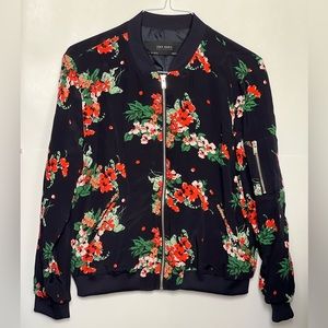 Zara Floral Bomber style jacket. Lightweight, slightly worn. Sporty.